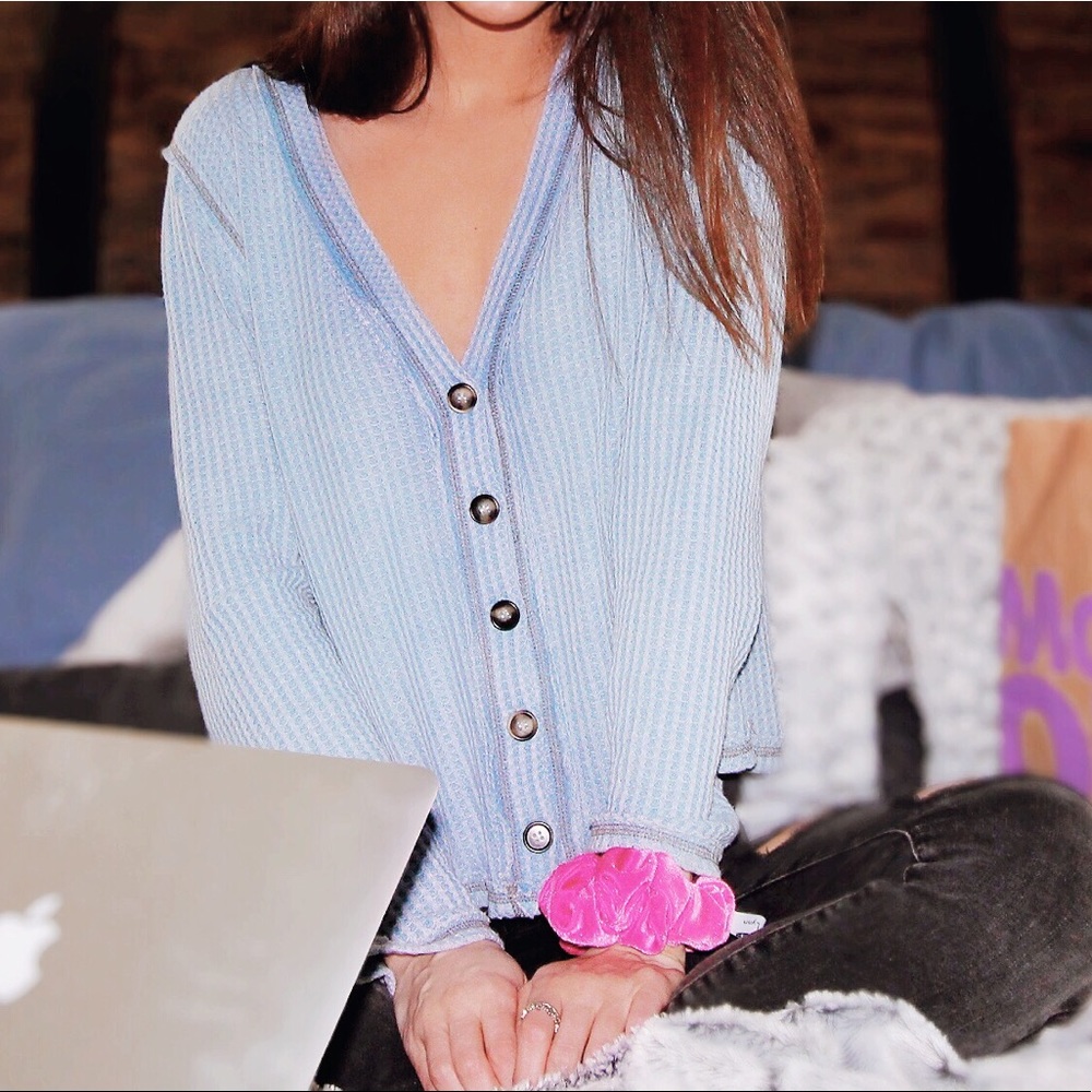Baby blue button down blouse